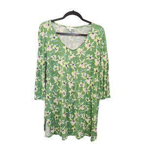 J Jill Women's XL Green Floral Long Sleeve Pullover Dress 2307